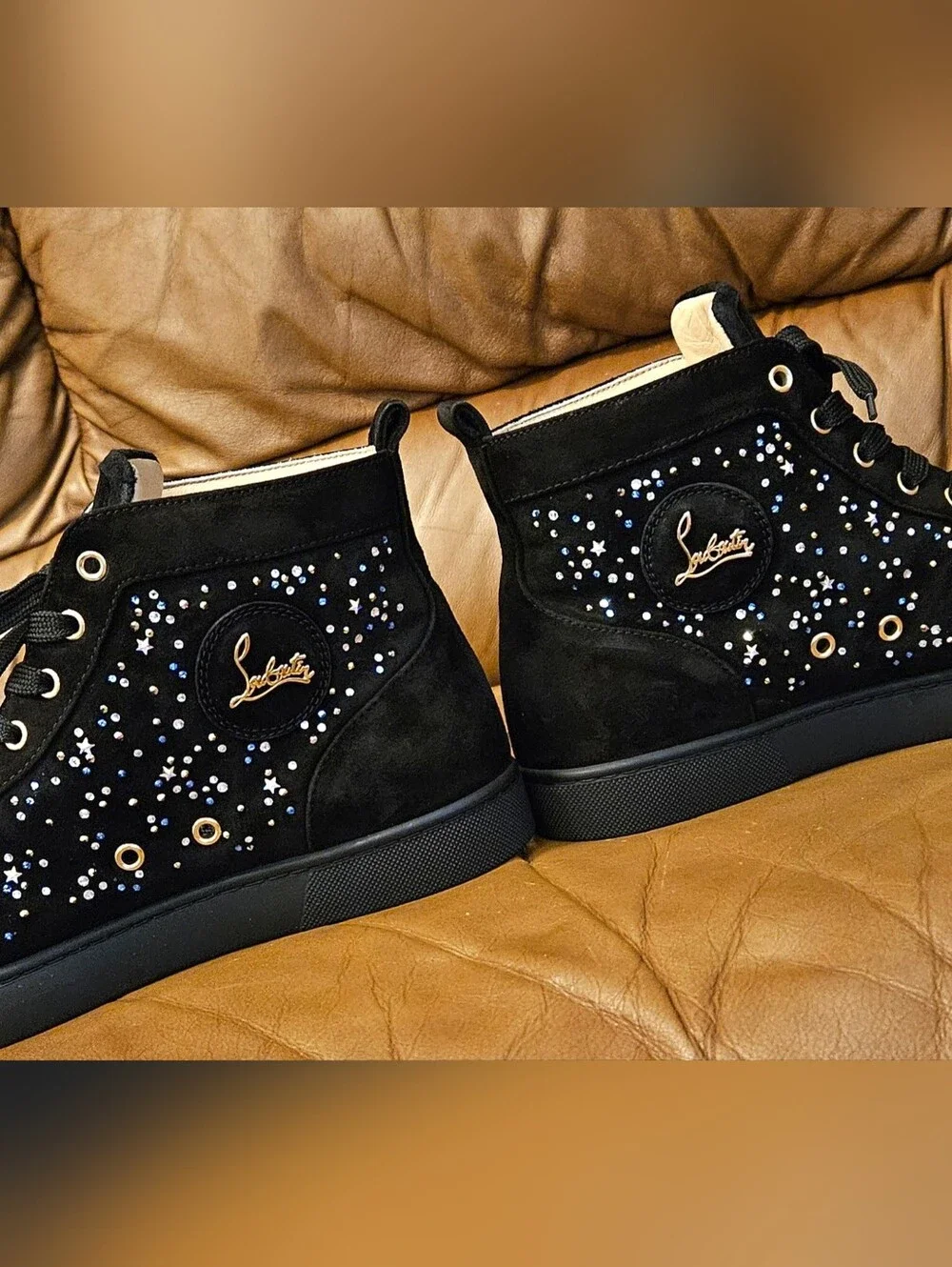 Men's Christian Louboutin Black Suede Swarovski  Designer Sneakers Size 9.5 US